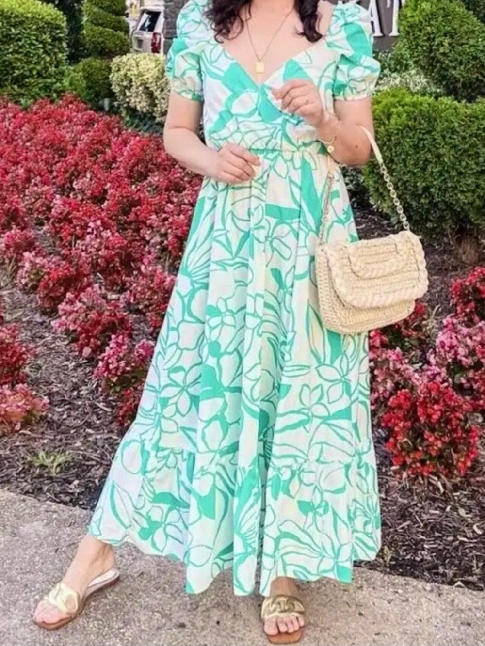 Zara NWT Floral Dress in Teal and White Size M